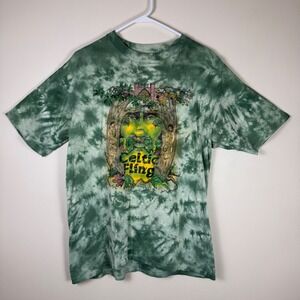 Vintage Anvil Celtic Fling Tie Dye Graphic T-Shirt Green Irish Festival Large